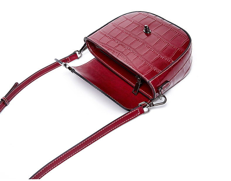 New crocodile-print cowhide small square bag stylish one-shoulder slanted bag