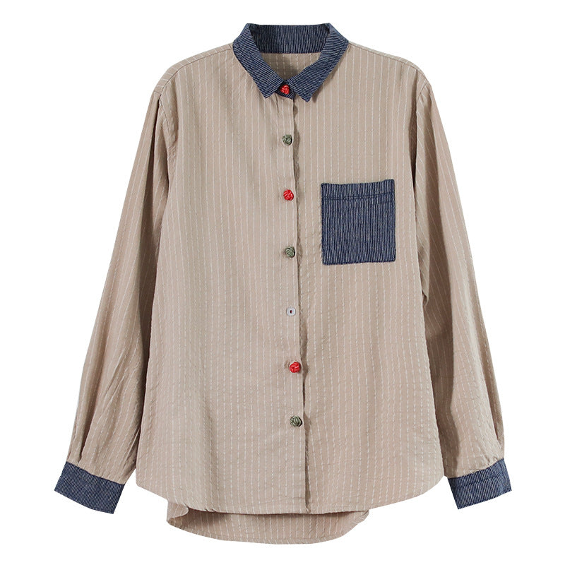 Splicing Patch Striped Shirt