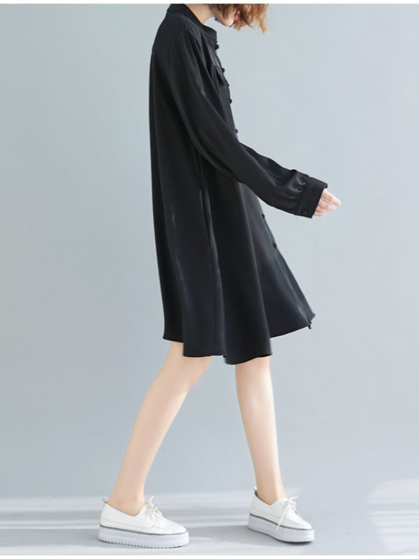 Loose Solid Color Cropped Medium-Length Shirt Dress