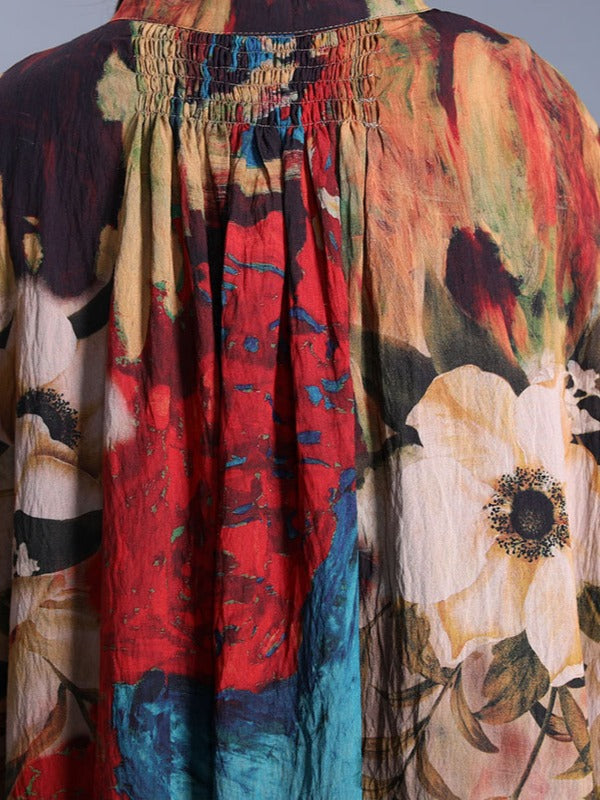 LOOSE PRINTED SILK SPLIT-SIDE MAXI DRESS