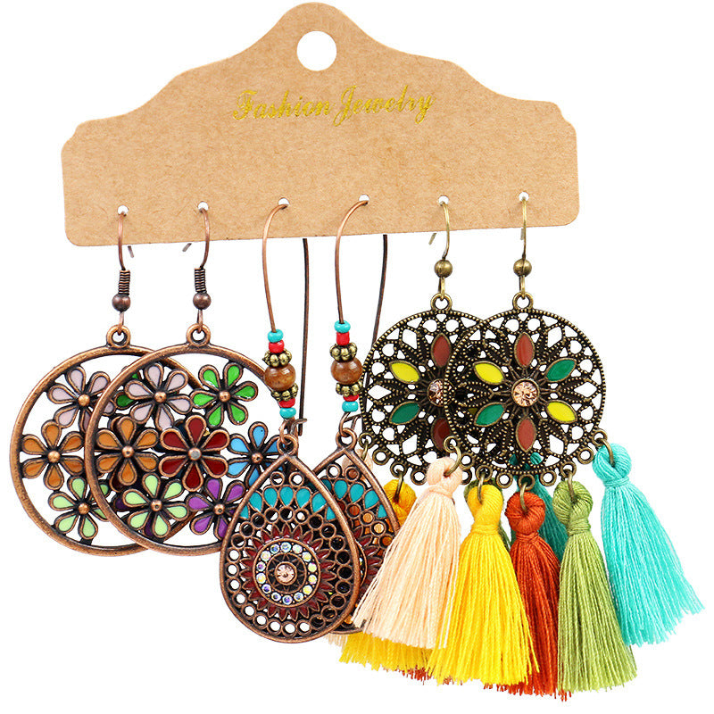 Stylish tassel set of 3-piece earrings