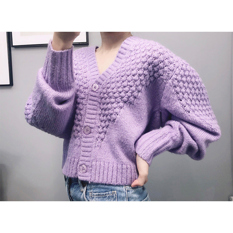 PURPLE VINTAGE PUFF SLEEVE V-NECK OUTWEAR