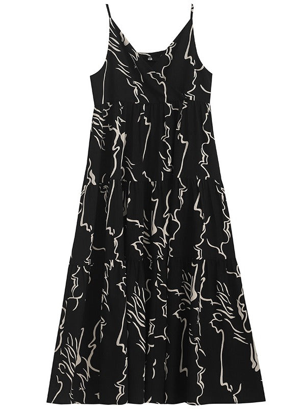 LOOSE INK PRINTED SLIP LONG DRESS