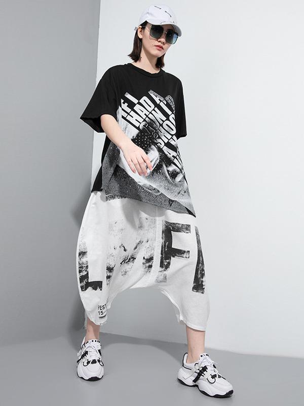 Fashion Loose Elastic Waist Print Harem Pants