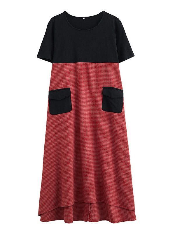 Contrast Color Splicing Plaid Loose Dress
