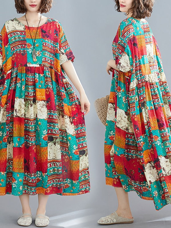 Loose Ethnic Style Print Dress