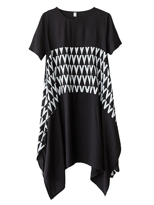 Loose Geometric Splicing Print Cropped Dress