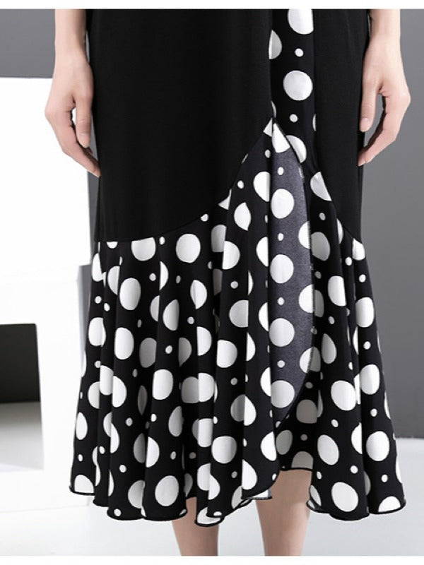 FALSE TWO POLKA-DOT SPLICING FALBALA DRESS