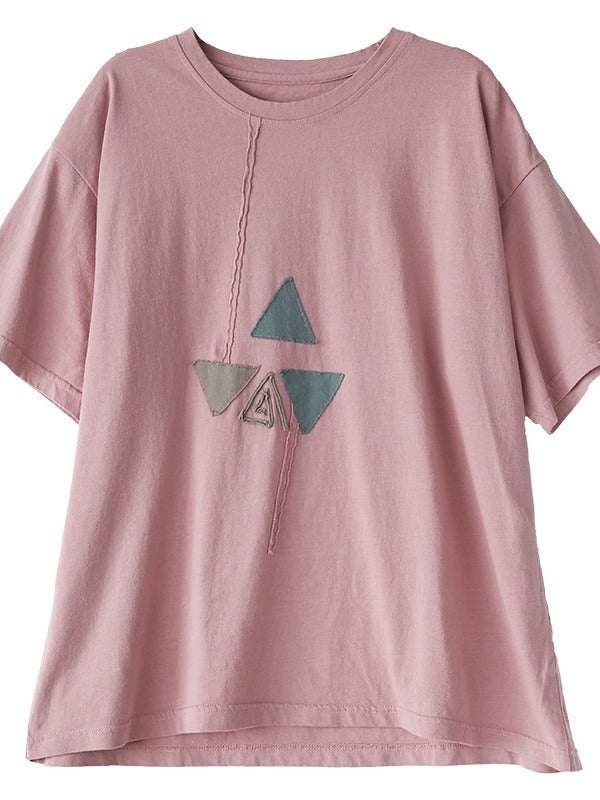 4 COLORS APPLIQUE ROUND-NECK T-SHIRT