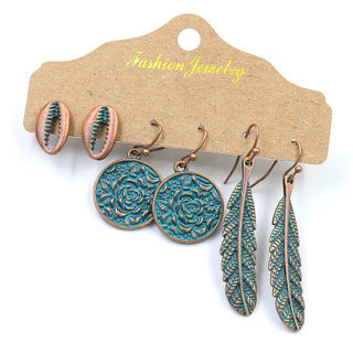 Retro water drop round geometric earrings