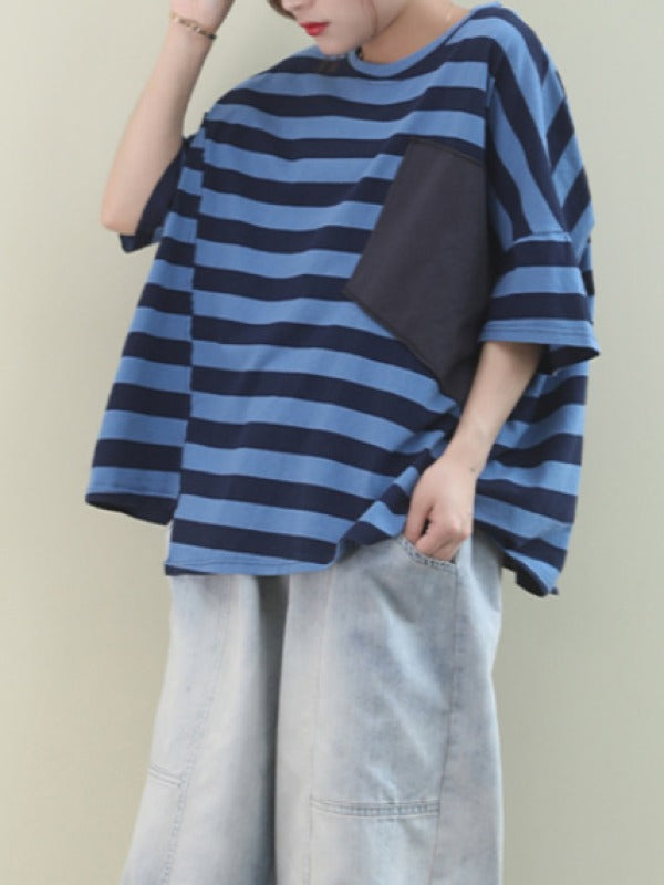 LOOSE ASYMMETRIC STRIPED T-SHIRT