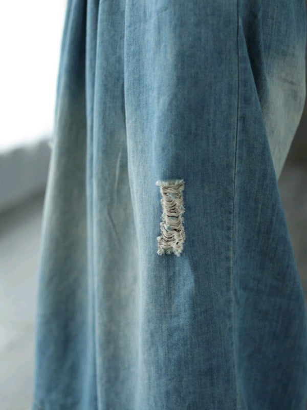 LOOSE ELASTIC WAIST WIDE-LEG JEAN PANTS