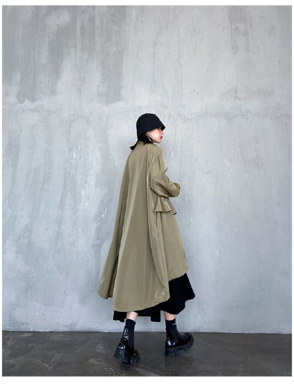 LOOSE FALBALA DRAWSTRING HIGH-LOW SOLID COLOR OUTWEAR