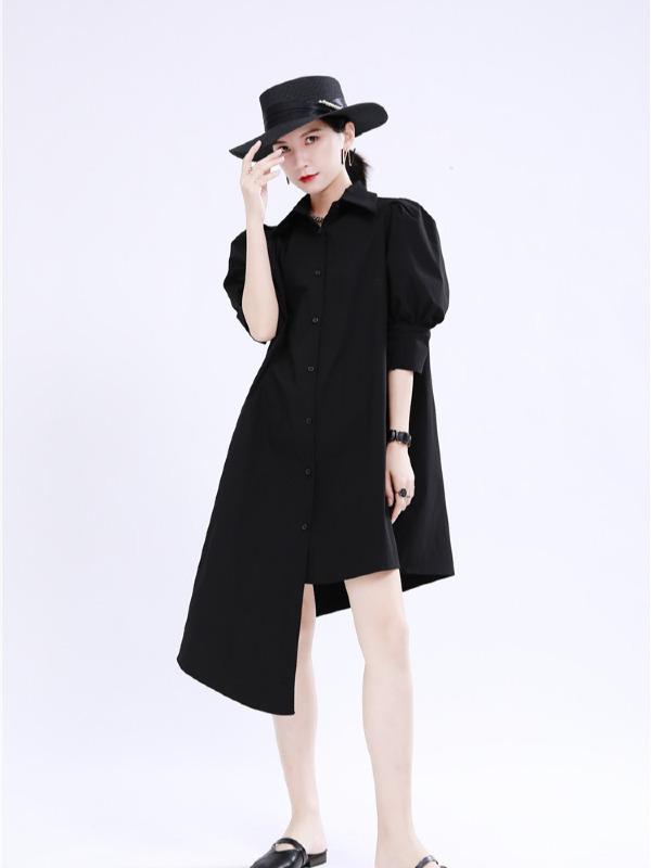 Simple Irregular Solid Pleated Midi Dress