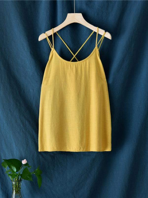 Simple Solid Linen High-Low Sleeveless Vest