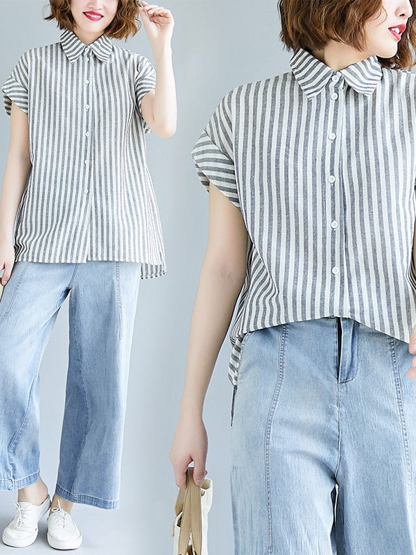 Loose Striped Short Sleeve Shirt