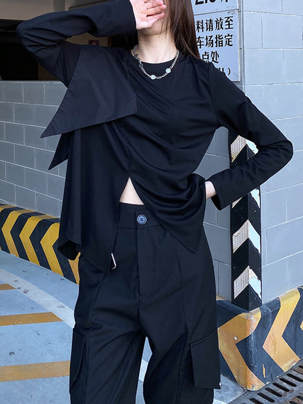 Original Split-Joint Split-Front Long Sleeves T-Shirt Top