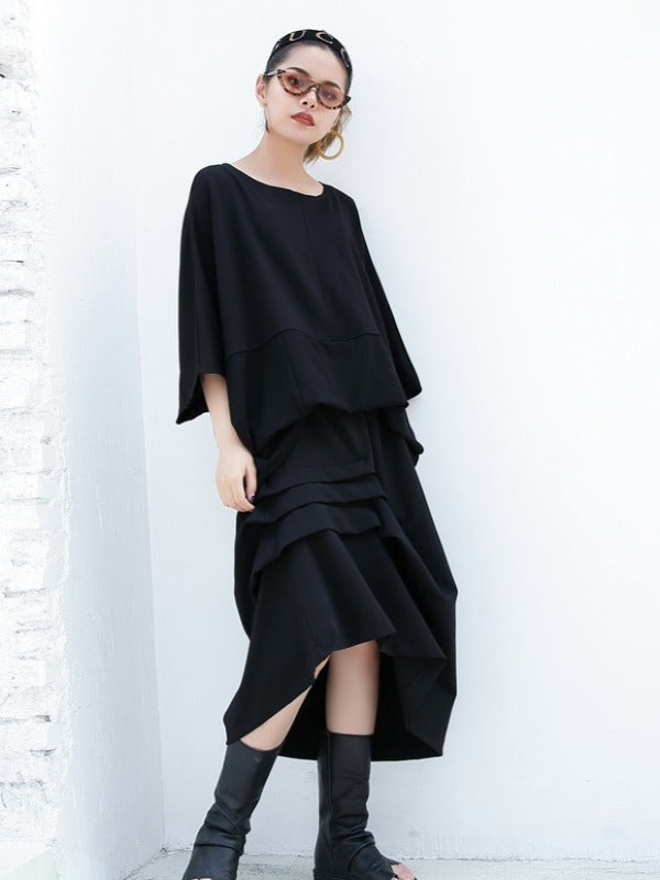 BLACK PLEATED EMPIRE CROPPED A-LINE SKIRT