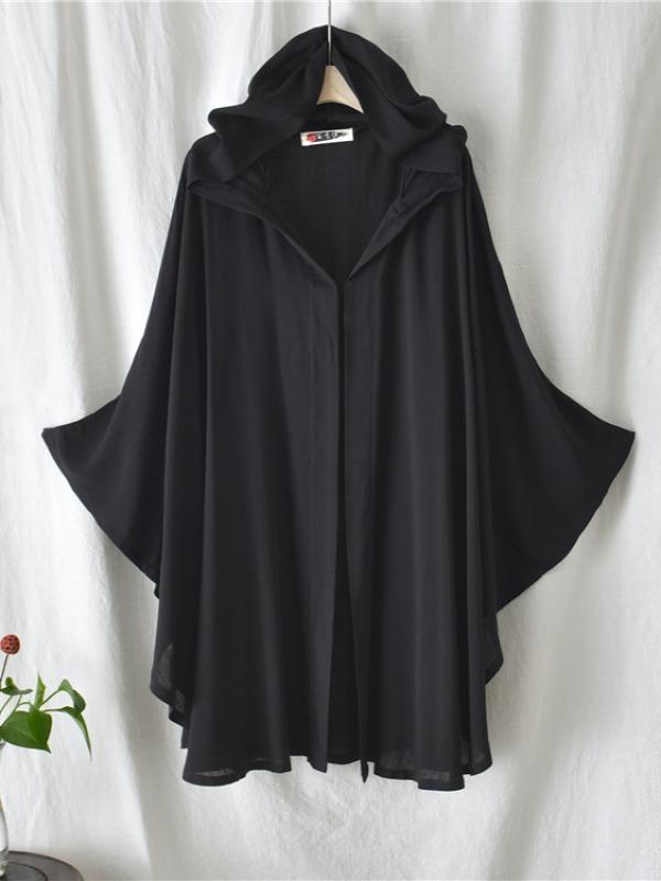Simple Solid Loose Batwing Sleeve Hood Cape