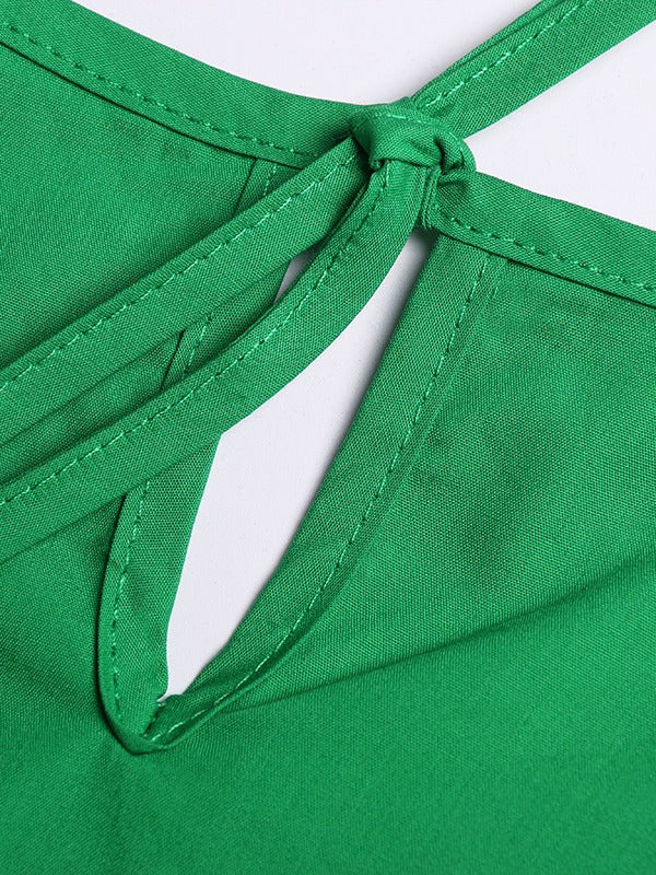 SOLID FALBALA BISHOP SLEEVE ASYMMETRIC MIDI DRESS