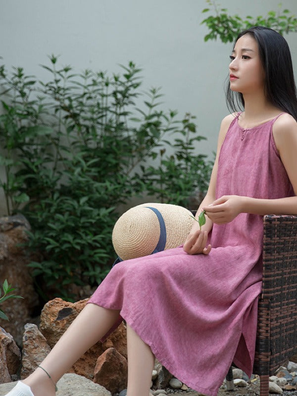 SIMPLE SOLID PLEATED SLEEVELESS MIDI DRESS