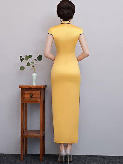 Yellow Floral Split-side Long Cheongsam