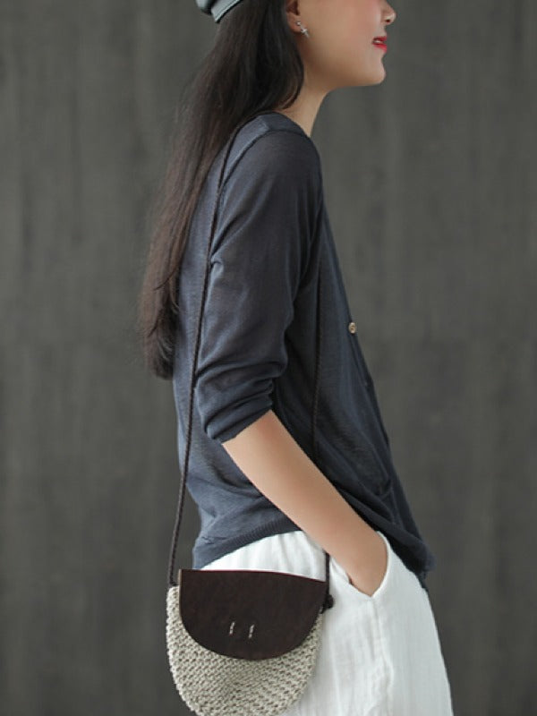 SIMPLE LIGHT KNITTING EMBROIDERED SHIRT