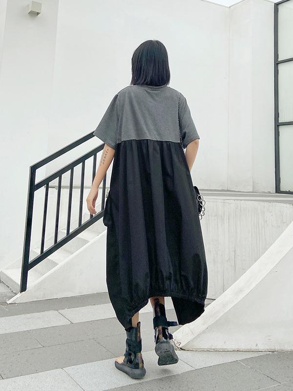 Urban Split-Joint Round-Neck Short Sleeve Long Dress