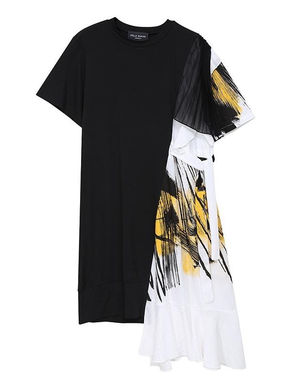 Loose Split-Joint Falbala Cropped Midi Dress