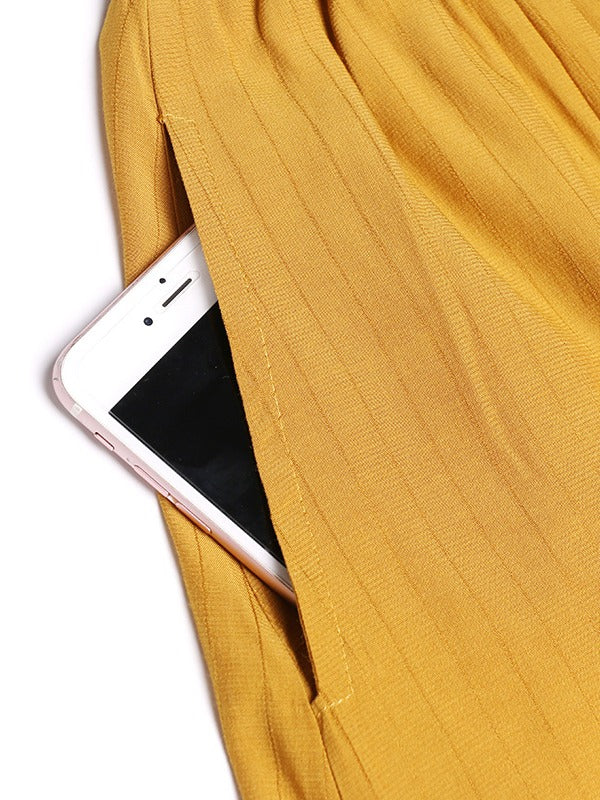 URBAN SOLID ROUND-NECK T-SHIRT&WIDE LEG PANTS SUITS