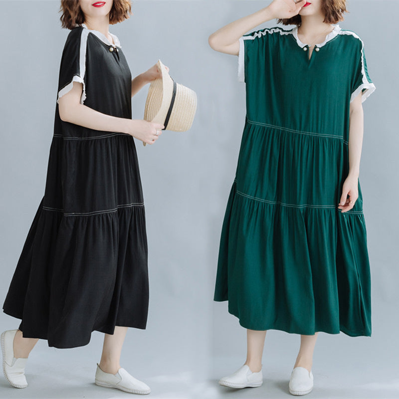 LOOSE SPLIT-JOINT PLEATED MIDI DRESS