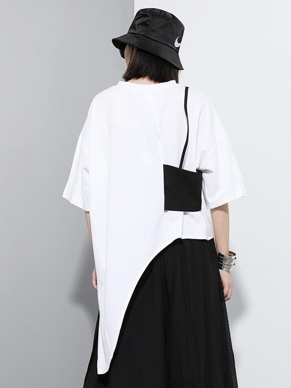 Simple Split-Joint Irregular T-Shirt