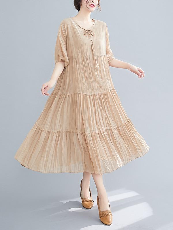 Loose Pleated Chiffon Midi Dress