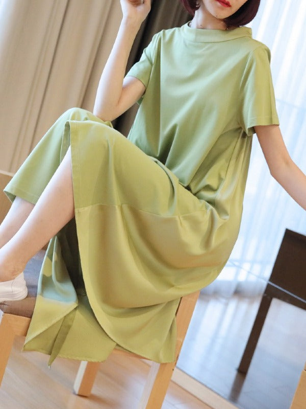 CASUAL SOLID CROPPED COMFORTABLE LONG DRESS