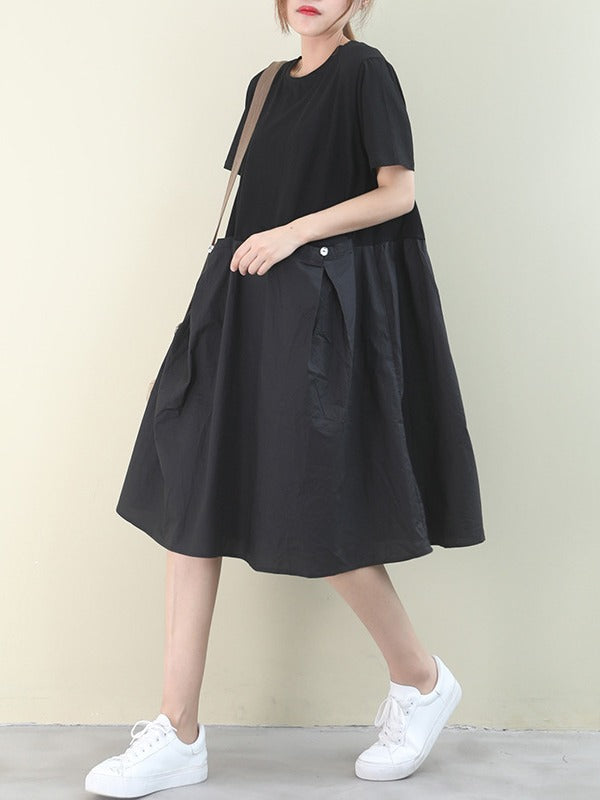 Fashion Solid Split-Joint With Pocket Dress