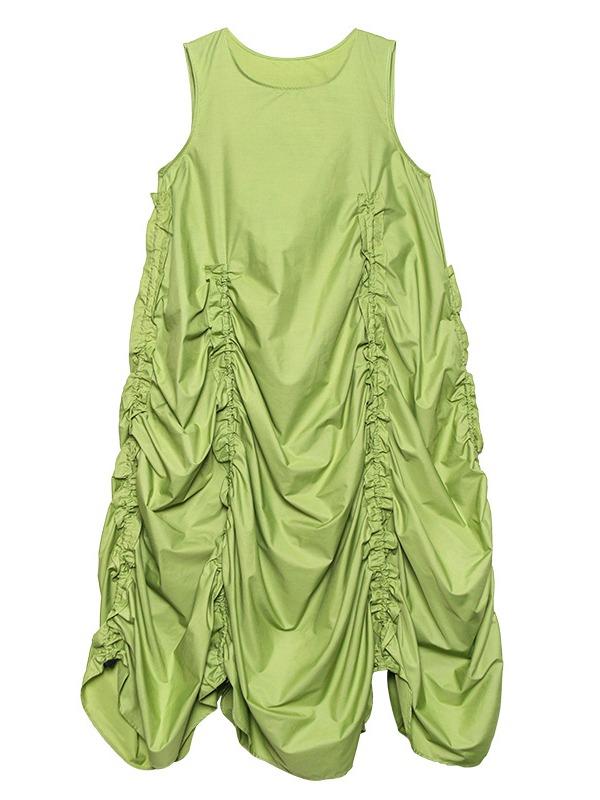 Sleeveless Pleated A-Line Solid Maxi Dress