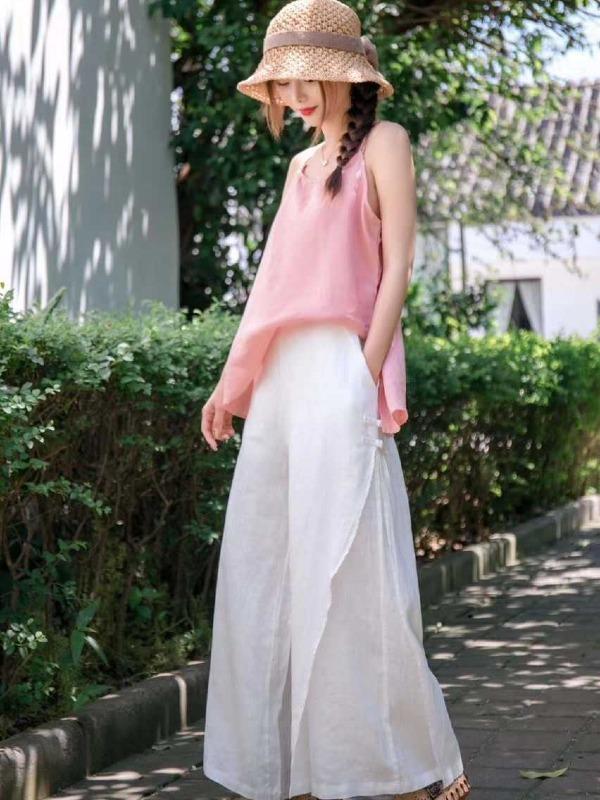 Casual Split-Side Wide Leg Culotte& Pants