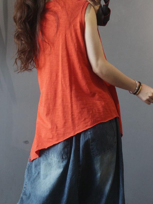 Vintage Solid Irregularity Sleeveless Vest Tops
