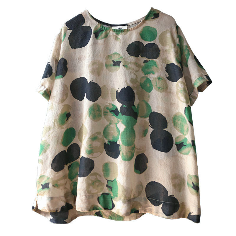 ARTISTIC RETRO POLKA-DOT ROUND-NECK T-SHIRT TOPS