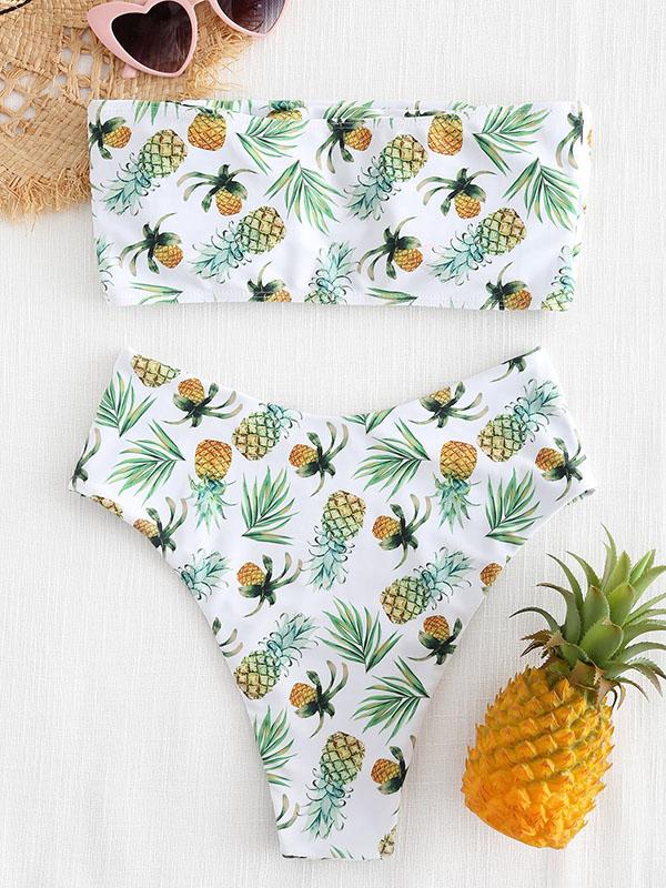 Pineapple Bandeau High Waist Bikinis Swimwear