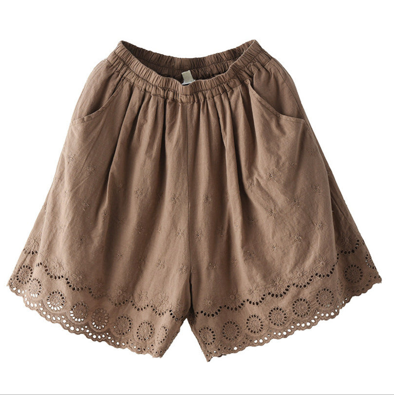 ARTISTIC RETRO HOLLOW EMBROIDERED SHORTS