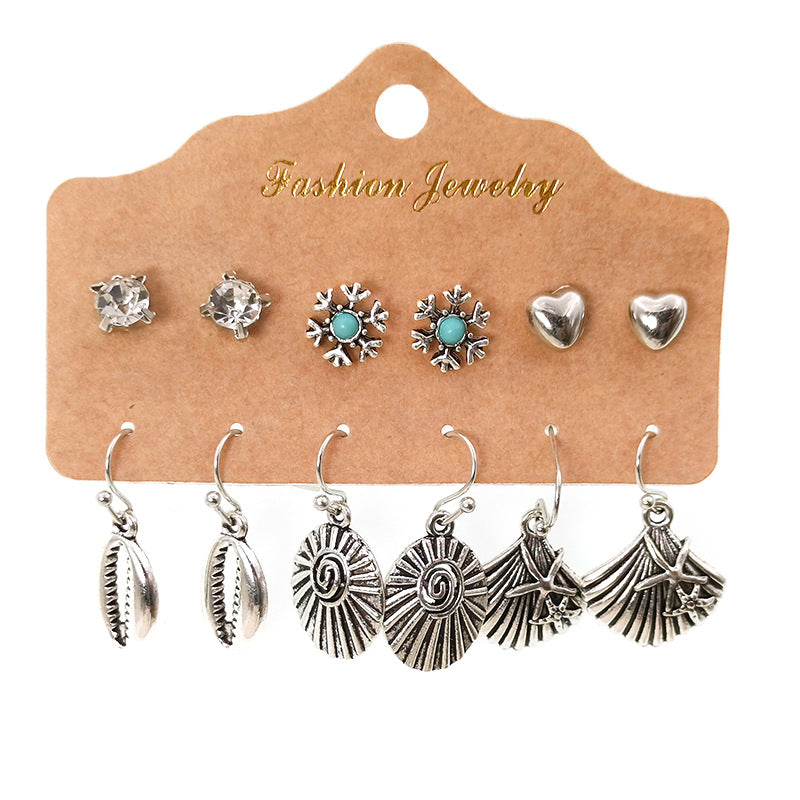 6-piece set with diamond turquoise earrings