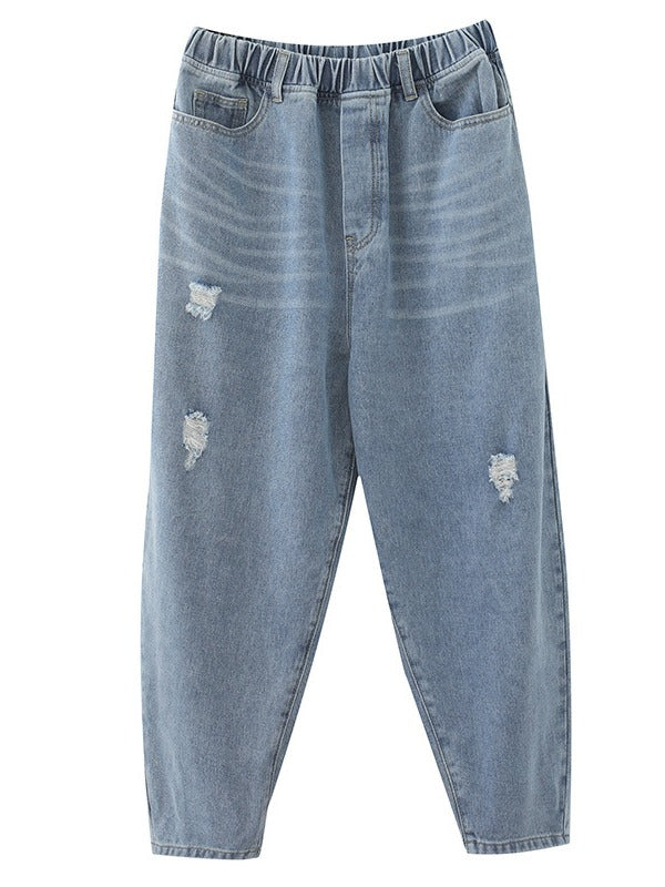 CASUAL ELASTICITY HOLE CAPRI-PANTS