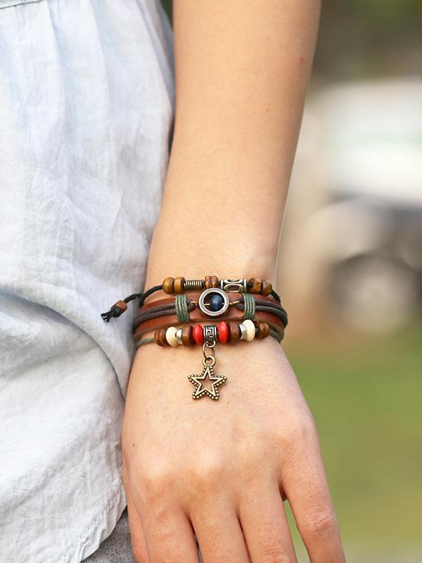 Punk Multi layer Star Beads Bracelet Accessories
