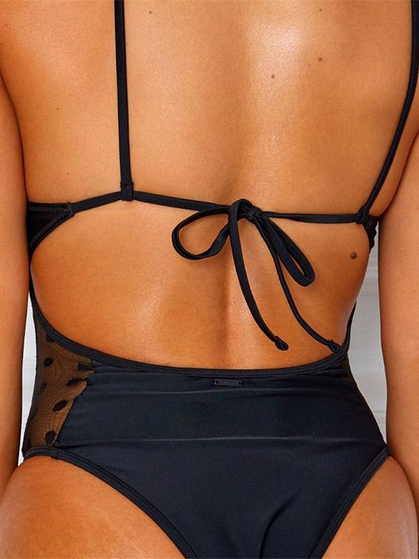 Sexy Mesh Yarn Split-Joint One-Piece Bikini Swimsuit