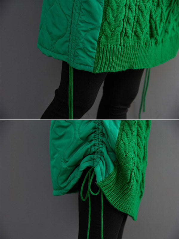Original Loose Drawstring Split-Joint High-Neck Long Sleeves Padded Sweater Top