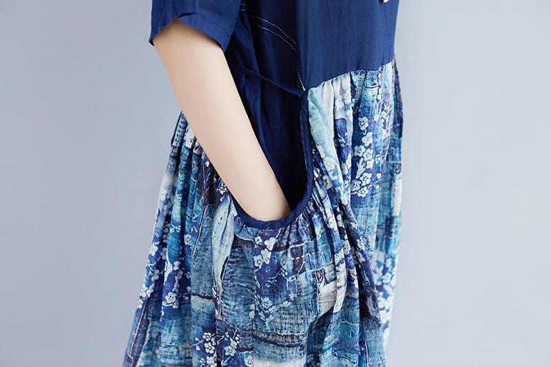 Lacing Summer Short Sleeve Casual Pockets Long Dress