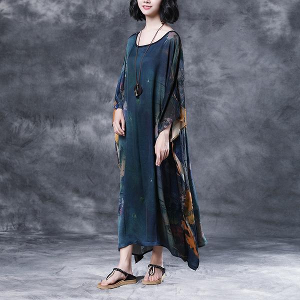 Summer Shoulder Sleeve Loose Printed Long Dress