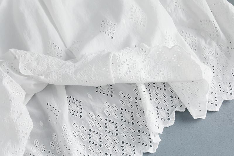 Lacing Casual Hollow Summer Sleeveless White Dress