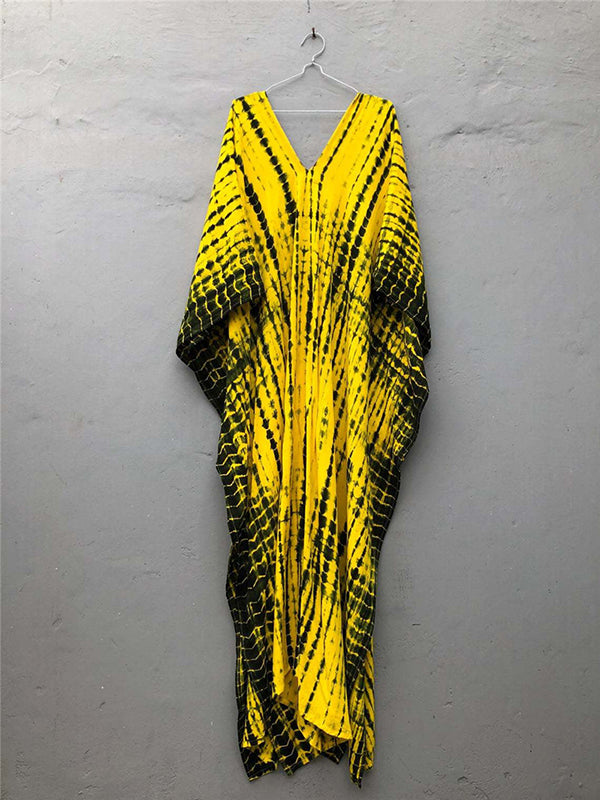 Bohemia Oversized Striped Printed Batwing Sleeves Cover-Up